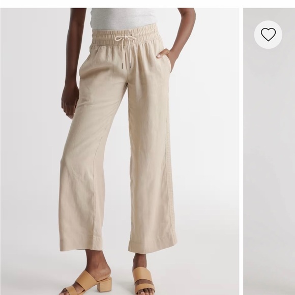 Quince Pants - Quince Beige Elastic Waist Wide-Leg Pants